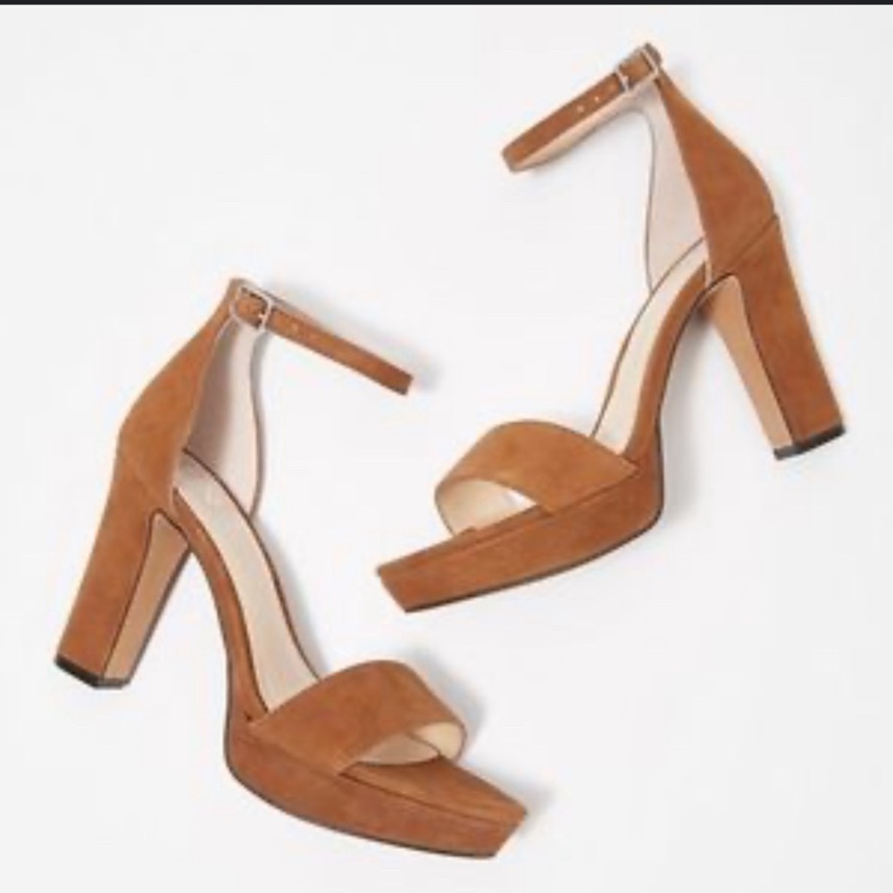 Vince Camuto Brown Suede leather Platform Heels Sandals Sathina ankle wrap 9.5